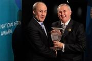 5 December 2009; Referee Tiernach Mahon, left, from County Fermanagh, who was a referee from 1993 - 2008, is presented with his retiree award by Uachtarán CLG Criostóir Ó Cuana. National Referee Awards Banquet 2009, Croke Park, Dublin. Photo by Sportsfile