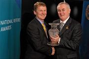 5 December 2009; Referee Donie Cahill, left, from County Tipperary, who was a referee from 2004 - 2009, is presented with his retiree award by Uachtarán CLG Criostóir Ó Cuana. National Referee Awards Banquet 2009, Croke Park, Dublin. Photo by Sportsfile
