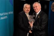 5 December 2009; Referee Brian Crowe, left, from County Tipperary, who was a referee from 1995 - 2009, is presented with his retiree award by Uachtarán CLG Criostóir Ó Cuana. National Referee Awards Banquet 2009, Croke Park, Dublin. Photo by Sportsfile
