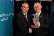 5 December 2009; Referee Seamus McCormack, left, from County Meath, who was a referee from 1995 - 2008, is presented with his retiree award by Uachtarán CLG Criostóir Ó Cuana. National Referee Awards Banquet 2009, Croke Park, Dublin. Photo by Sportsfile