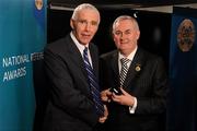 5 December 2009; Referee Gearoid O Conamha, left, from County Galway, is presented with his Club Finals Referee award by Uachtarán CLG Criostóir Ó Cuana. National Referee Awards Banquet 2009, Croke Park, Dublin. Photo by Sportsfile