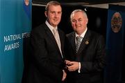5 December 2009; Referee Alan Kelly, left, from County Galway, is presented with his Club Finals Referee award by Uachtarán CLG Criostóir Ó Cuana. National Referee Awards Banquet 2009, Croke Park, Dublin. Photo by Sportsfile