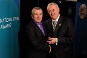 5 December 2009; Referee Jimmy McKee, left, from County Armagh, is presented with his Club Finals Referee award by Uachtarán CLG Criostóir Ó Cuana. National Referee Awards Banquet 2009, Croke Park, Dublin. Photo by Sportsfile