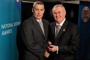 5 December 2009; Referee Dominic Connolly, left, from County Kilkenny, is presented with his Club Finals Referee award by Uachtarán CLG Criostóir Ó Cuana. National Referee Awards Banquet 2009, Croke Park, Dublin. Photo by Sportsfile