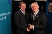 5 December 2009; Referee Syl Doyle, left, from County Wexford, is presented with his Allianz National Football League 2009 Referee award by Uachtarán CLG Criostóir Ó Cuana. National Referee Awards Banquet 2009, Croke Park, Dublin. Photo by Sportsfile