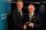 5 December 2009; Referee Michael McGann, left, from County Clare, is presented with his Allianz National Football League 2009 Referee award by Uachtarán CLG Criostóir Ó Cuana. National Referee Awards Banquet 2009, Croke Park, Dublin. Photo by Sportsfile