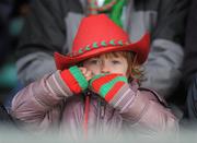 6 December 2009; A young Kilmurray Ibrickane supporter during the final moments of the game. AIB GAA Football Munster Club Senior Championship Final, Kilmurray Ibrickane, Clare, v Kerins O'Rahilly's, Kerry. Gaelic Grounds, Limerick. Picture credit: Stephen McCarthy / SPORTSFILE