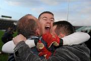 6 December 2009; Noel Downes, Kilmurray Ibrickane, celebrates with supporters after the game. AIB GAA Football Munster Club Senior Championship Final, Kilmurray Ibrickane, Clare, v Kerins O'Rahilly's, Kerry. Gaelic Grounds, Limerick. Picture credit: Pat Murphy / SPORTSFILE