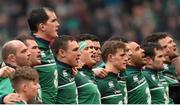 7 February 2016; The Ireland squad during the National Anthem, including Tommy O'Donnell and CJ Stander. RBS Six Nations Rugby Championship 2016, Ireland v Wales. Aviva Stadium, Lansdowne Road, Dublin. Picture credit: Ramsey Cardy / SPORTSFILE
