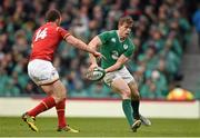 7 February 2016; Andrew Trimble, Ireland, in action against George North, Wales. RBS Six Nations Rugby Championship 2016, Ireland v Wales. Aviva Stadium, Lansdowne Road, Dublin. Picture credit: Ramsey Cardy / SPORTSFILE