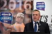 8 February 2016; Speaking at the launch of the 2016 Allianz Hurling League is Sean McGrath, incoming CEO, Allianz Ireland. Tipperary host Dublin under lights in Semple Stadium, Thurles in the Allianz Hurling League opener this Saturday while Division 1A champions Waterford face All-Ireland champions Kilkenny at Walsh Park on Sunday. Marino Casino, Dublin.  Picture credit: Brendan Moran / SPORTSFILE
