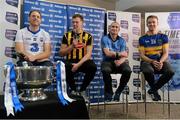 8 February 2016; In attendance at the launch of the 2016 Allianz Hurling League are, from left, Kevin Moran, Waterford, Walter Walsh, Kilkenny, David O'Callaghan, Dublin, and Noel McGrath, Tipperary. Tipperary host Dublin under lights in Semple Stadium, Thurles in the Allianz Hurling League opener this Saturday while Division 1A champions Waterford face All-Ireland champions Kilkenny at Walsh Park on Sunday. Marino Casino, Dublin.  Picture credit: Brendan Moran / SPORTSFILE