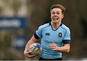 8 February 2016; James Hickey, St Michael's College, on his way to scoring his sides fifth try. St Michael's College v Terenure College - Bank of Ireland Leinster Schools Senior Cup 2nd Round. Donnybrook Stadium, Donnybrook, Dublin. Picture credit: Sam Barnes / SPORTSFILE