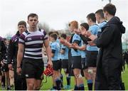8 February 2016; Jack Boyden, Terenure College, dejected as he leaves the field after the game. St Michael's College v Terenure College - Bank of Ireland Leinster Schools Senior Cup 2nd Round. Donnybrook Stadium, Donnybrook, Dublin. Picture credit: Sam Barnes / SPORTSFILE