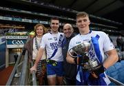 6 February 2016; St Mary's players Daniel and Denis Daly celebrate with their parents Margaret and Denis following their victory. AIB GAA Football All-Ireland Intermediate Club Championship Final, Hollymount-Carramore, Mayo, v St Mary's, Kerry. Croke Park, Dublin. Picture credit: Stephen McCarthy / SPORTSFILE