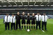 6 February 2016; Referee Niall Cullen, Fermanagh, and his officials ahead of the game. AIB GAA Football All-Ireland Junior Club Championship Final, Ardnaree Sarsfields, Mayo, v Templenoe, Kerry. Croke Park, Dublin. Picture credit: Stephen McCarthy / SPORTSFILE