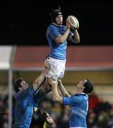 6 December 2009; Rhys Ruddock, Leinster, wins a lineout ball. Celtic League, Dragons v Leinster. Rodney Parade, Newport, Wales. Picture credit: Steve Pope / SPORTSFILE