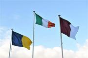 6 December 2009; The flags of Cashel Tipperary, Ireland and Athenry Galway, blow in the strong wind. All-Ireland Senior Camogie Club Championship Final, Athenry, Galway v Cashel, Tipperary, Clarecastle GAA Club, Clarecastle, Co. Clare. Picture credit: Diarmuid Greene / SPORTSFILE