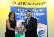 8 December 2009; Michael Coyne is presented with his National Rallycross Champion award by Ana St. Claire, Chair of the Rallycross Committee, during the Dunlop Champions of Irish Motorsport Awards Lunch 2009. Dunlop Champions of Irish Motorsport Awards Lunch 2009, The Crowne Plaza Hotel, Santry, Dublin. Picture credit: Pat Murphy / SPORTSFILE