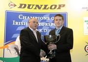 8 December 2009; Chris Culleton is presented with his National Autocross Special Champion award by Donie Lucey, Chairman of the Autocross Committee, during the Dunlop Champions of Irish Motorsport Awards Lunch 2009. Dunlop Champions of Irish Motorsport Awards Lunch 2009, The Crowne Plaza Hotel, Santry, Dublin. Picture credit: Pat Murphy / SPORTSFILE