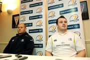 8 Decemberr 2009; Leinster's CJ van der Linde and Cian Healy, right, during a press conference ahead of their Heineken Cup game against Llanelli Scarlets on Saturday. Leinster Rugby Press Conference, David Lloyd Riverview, Clonskeagh, Dublin. Photo by Sportsfile