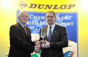 8 December 2009; John Naylor, President of Motorsport Ireland, is presented with the Ivan Webb Memorial Trophy for the Most Outstanding contribution to Motorsport, from Michael Fitzsimons, Chairman of the Selection panel, during the Dunlop Champions of Irish Motorsport Awards Lunch 2009. Dunlop Champions of Irish Motorsport Awards Lunch 2009, The Crowne Plaza Hotel, Santry, Dublin. Picture credit: Pat Murphy / SPORTSFILE