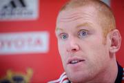 8 December 2009; Munster captain Paul O'Connell speaking during a press conference ahead of their Heineken Cup game against Perpignan on Friday. Thomond Park, Limerick. Picture credit: Diarmuid Greene / SPORTSFILE