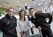 9 December 2009; Dublin hurlers Alan McCrabbe and Stephen Hiney, left, with Christine Heffernan, Corporate Communications Manager with Vodafone, prior to departure for Buenos Aries ahead of the 2009 GAA Hurling All-Stars Tour, sponsored by Vodafone. Dublin Airport, Dublin. Picture credit: Brian Lawless / SPORTSFILE