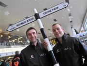 9 December 2009; Waterford hurlers Tony Browne, left, and Eoin McGrath, prior to departure for Buenos Aries ahead of the 2009 GAA Hurling All-Stars Tour, sponsored by Vodafone. Dublin Airport, Dublin. Picture credit: Brian Lawless / SPORTSFILE
