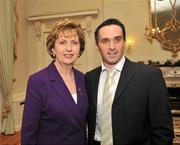 9 December 2009; Paul Brady, member of the 2009 Irish Handball team, who recently became newly crowned World Handball Champions, with President Mary McAleese during a visit to Áras an Uachtaráin, Phoenix Park, Dublin. Picture credit: David Maher / SPORTSFILE