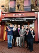 10 December 2009; Special Olympics athletes Robert Ennis from Kiltiernan Karvers Special Olympics Club and Linda Clowry, Cobras Special Olympics club, with, from left, Eamon Keane, from Newstalk, Bobby Kerr, Insomnia Coffee Company CEO, Matt English, Special Olympics Ireland CEO, and Elaine Slattery, Special Olympics Volunteer, at the announcement of details of a very special initiative in aid of Special Olympics Ireland. Insomnia Coffee company will donate 5 cents from the sale of every hot beverage, in each of their 32 outlets, on Monday 21st of December to Special Olympics Ireland. The money will help Special Olympics Ireland to realise its promise of changing lives. Insomnia making coffee and cents for Special Olympics Ireland. Insomnia Coffee Shop, St Stephen's Green, Dublin. Picture credit: Stephen McCarthy / SPORTSFILE