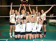 10 December 2009; The Mount St Michael Claremorris, Mayo, team celebrate with the Ryan cup after their victory over St Leo's College Carlow. VAI Schools Senior Volleyball Finals 2009, Senior Girls 'A' Final, UCD Sports Centre, Belfield, Dublin. Picture credit: Stephen McCarthy / SPORTSFILE