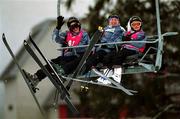 11 March 2001; Ireland coach Elaine Byrne with Special Athletes Lorraine Whelan, left, and Jacinta O'Neill, aboard a ski lift to compete in the Novice Slalom Finals at the 2001 Special Olympics World Winter Games at the Alyeska Ski Resort in Anchorage, Alaska, USA. Photo by Ray McManus/Sportsfile