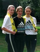 14 March 2001; 1998 London Marathon Champion Catherina McKiernan with models Kelly O'Byrne, left, and Catherine Woods, right, at the announcement that ADIDAS will sponsor the Dublin Marathon for the next 4 years which is worth in excess of £500,000. Photo by Brendan Moran/Sportsfile