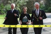 14 March 2001; 1998 London Marathon Champion Catherina McKiernan with Dr Jim McDaid, TD, Minister for Sport, Tourism and Recreation left, and Alderman Maurice Ahern, Lord Mayor of Dublin, at the announcement that ADIDAS will sponsor the Dublin Marathon for the next 4 years which is worth in excess of £500,000. Photo by Brendan Moran/Sportsfile