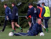 19 March 2001; Manager Mick McCarthy stretches during a Republic of Ireland training session at the AUL Complex in Clonshaugh in Dublin. Photo by David Maher/Sportsfile