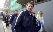20 March 2001; Kevin Kilbane at Dublin Airport as the Republic of Ireland squad depart for Nicosia for their 2002 FIFA World Cup qualifier against Cyprus. Photo by David Maher/Sportsfile