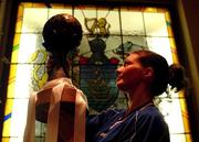 20 March 2001; Waterford Wildcats captain Christine Kiely with the ESB Women's Basketball League title at a Civic Reception at City Hall in Waterford. Photo by Brendan Moran/Sportsfile