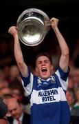 28 September 1997; Laois captain Kieran Kelly lifts the Tom Markham Cup after the All-Ireland Minor Football Championship Final match between Laois and Tyrone at Croke Park in Dublin. Photo by Ray McManus/Sportsfile