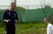 22 March 2001; Republic of Ireland manager Mick McCarthy speaks to Roy Keane during a Republic of Ireland training session in Limassol, Cyprus. Photo by David Maher/Sportsfile