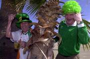 23 March 2001; Republic of Ireland fans, Kevin O'Sullivan, from Kerry, right, and Gerry Crowe from Dublin enjoy the sunshine on the beach at Larnaca in Cyprus ahead of tomorrow's 2002 FIFA World Cup Qualification Group 2 match against Cyprus. Photo by David Maher/Sportsfile