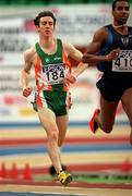 9 March 2001; Daniel Caulfield of Ireland competing in the Men's 800m during the World Indoor Athletics Championship at the Atlantic Pavillion in Lisbon, Portugal. Photo by Brendan Moran/Sportsfile