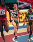 9 March 2001; Karen Shinkins of Ireland competing in the Women's 400m during the World Indoor Athletics Championship at the Atlantic Pavillion in Lisbon, Portugal. Photo by Brendan Moran/Sportsfile