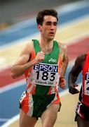 10 March 2001; Mark Carroll of Ireland competing in the Men's 3000m during the World Indoor Athletics Championship at the Atlantic Pavillion in Lisbon, Portugal. Photo by Brendan Moran/Sportsfile