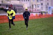 23 March 2001; Ireland team manager Jerry Kiernan and Sonia O'Sullivan run the course for during the IAAF World Cross Country Championships at the Wellington Hippodroom in Ostend, Belgium. Photo by Ray McManus/Sportsfile