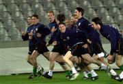 23 March 2001; Robbie Keane, centre, during a Republic of Ireland training session at the GSP Stadium in Nicosia, Cyprus. Photo by Damien Eagers/Sportsfile