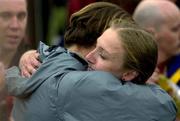 24 March 2001; Great Britain's Paula Radcliffe is embraced by her husband Gary Lough after winning the Senior Women's Long Race at the IAAF World Cross Country Championships at the Wellington Hippodroom in Ostend, Belgium. Photo by Ray McManus/Sportsfile