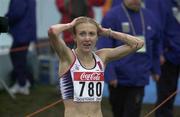 24 March 2001; Paula Radcliffe of Great Britain after winning the Senior Women's Long Race at the IAAF World Cross Country Championships at the Wellington Hippodroom in Ostend, Belgium. Photo by Ray McManus/Sportsfile
