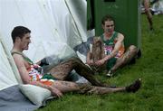 24 March 2001; Ireland's Gareth Turnbull, left, and Fiacra  Lombard after the Men's Short Course Race at the IAAF World Cross Country Championships at the Wellington Hippodroom in Ostend, Belgium. Photo by Ray McManus/Sportsfile