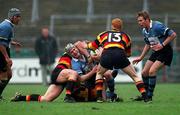 24 March 2001; Tim Allnut of Galwegians is tackled by Paul Barry, 13, and Stephen Rooney of Lansdowne during the AIB All-Ireland League Division 1 match between Lansdowne RFC and Galwegians RFC at Lansdowne Road in Dublin. Photo by Aoife Rice/Sportsfile